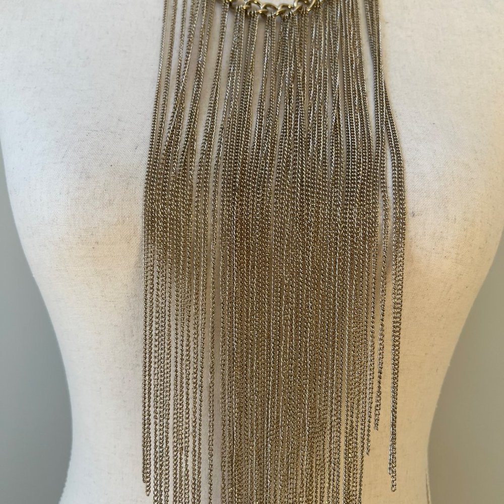 Statement Long Multiple Gold Tone Chains Fringe W… - image 3